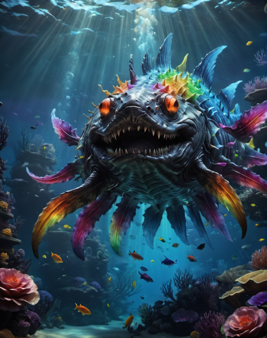 00061-rainbowdreamxl,close up of a rainbow leviethan deep sea polution monster chilling underwater,epic,trending on artstation,awardwi.png